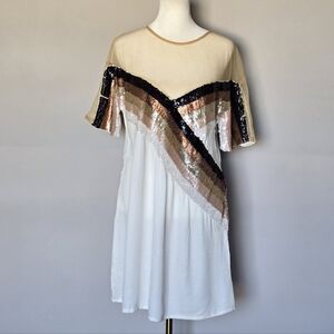 NBD Mireya Dress in Galactic Stripe Sequin with Sheer Top Size Medium